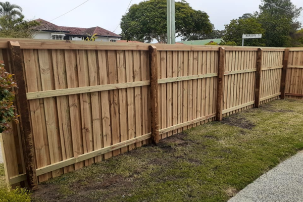 wooden hardwood paling and post and rail fence